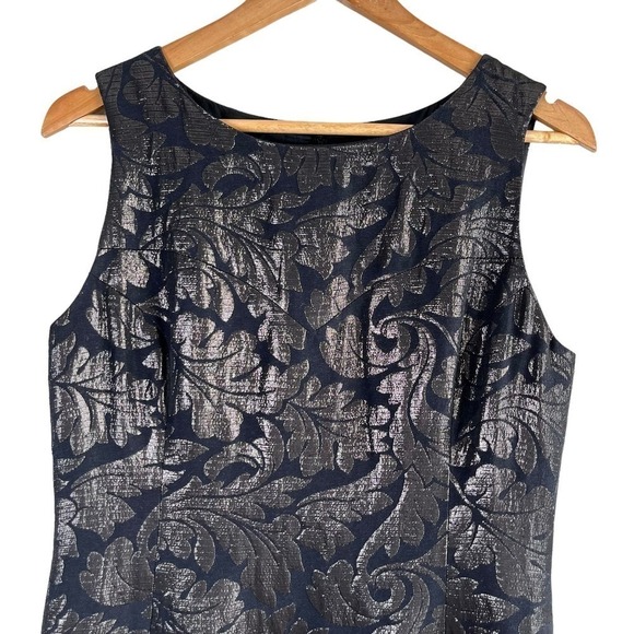 Tibi Metallic Jacquard Sleeveless Sheath Cocktail Dress in Black Silver, Size 10 - Picture 2 of 11